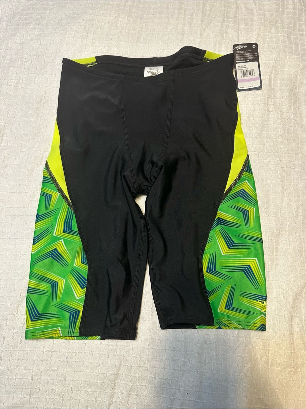 Speedo Men’s Black, Yellow and Green Geo Jammer Swim Trunks Shorts Sz 32